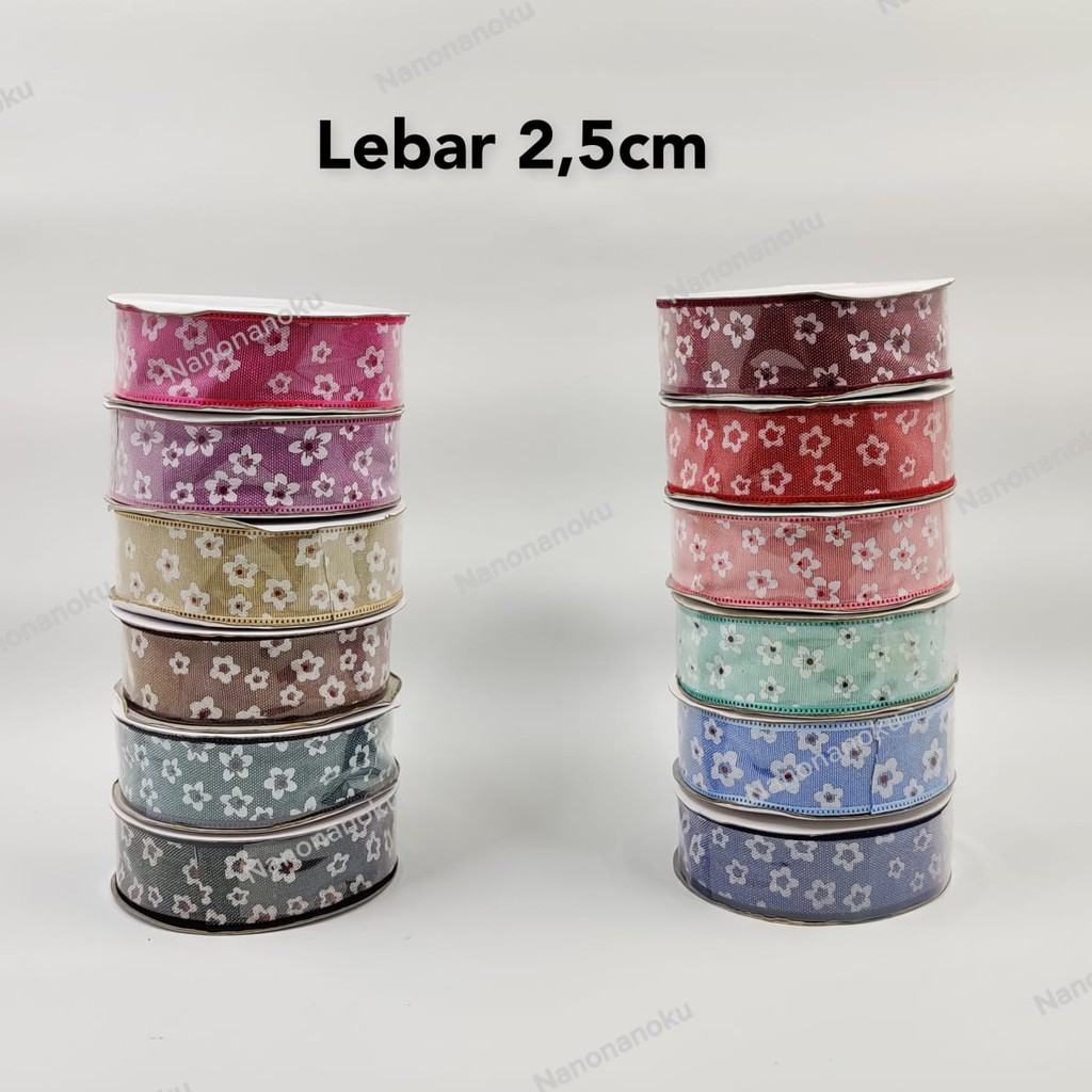 Pita Kain 1 inch 2,5cm Motif Bunga Bintik Hiasan Hampers Souvenir Mahar Kado