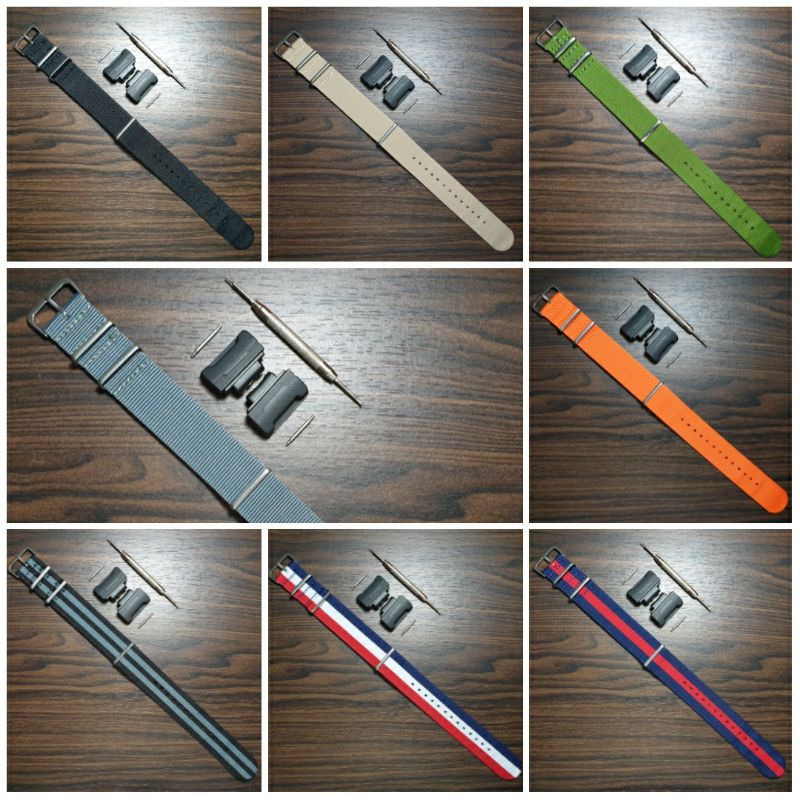 Nato Strap Silver Buckle + Adapter Casio G-Shock Gshock Tali Jam Tangan Canvas Nilon
