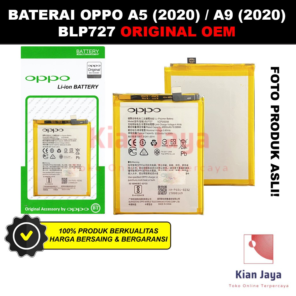 Baterai Oppoo A5 2020 / A9 2020 BLP727 Original OEM Batre Batrai Battery Hp BLP 727 Ori