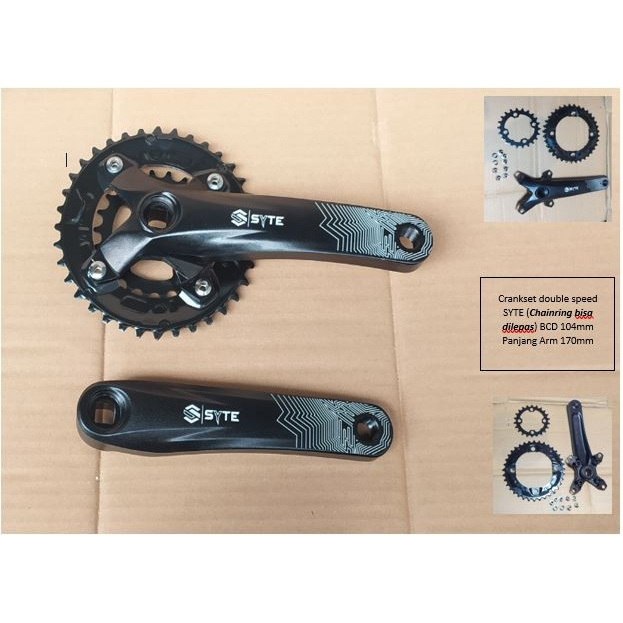 CRANK CRANKSET DOUBLE 2 SPEED 22 36T AS BB KOTAK ALLOY SYTE SEPEDA MTB