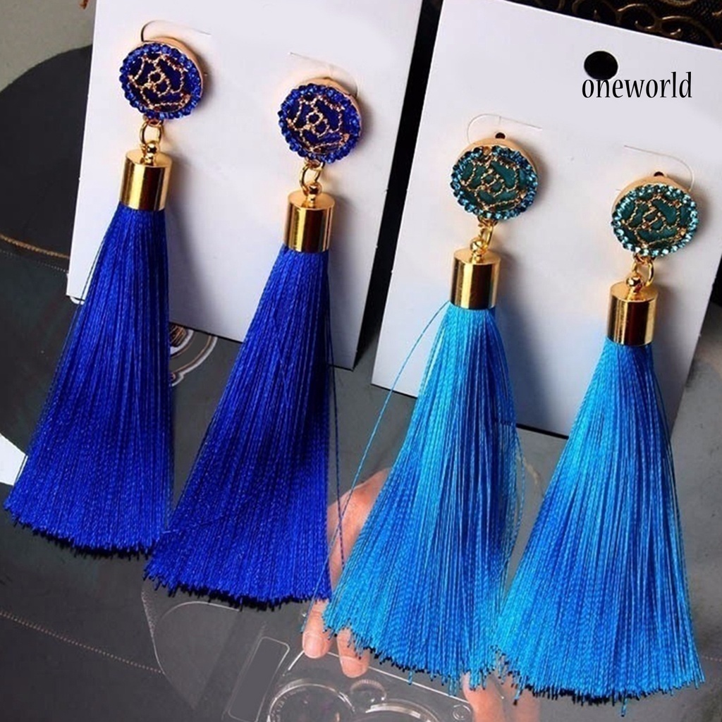 OW@ 1 Pair Women Earrings Anti-rust Eye-catching Durable Bohemia Tassels Earrings for Prom