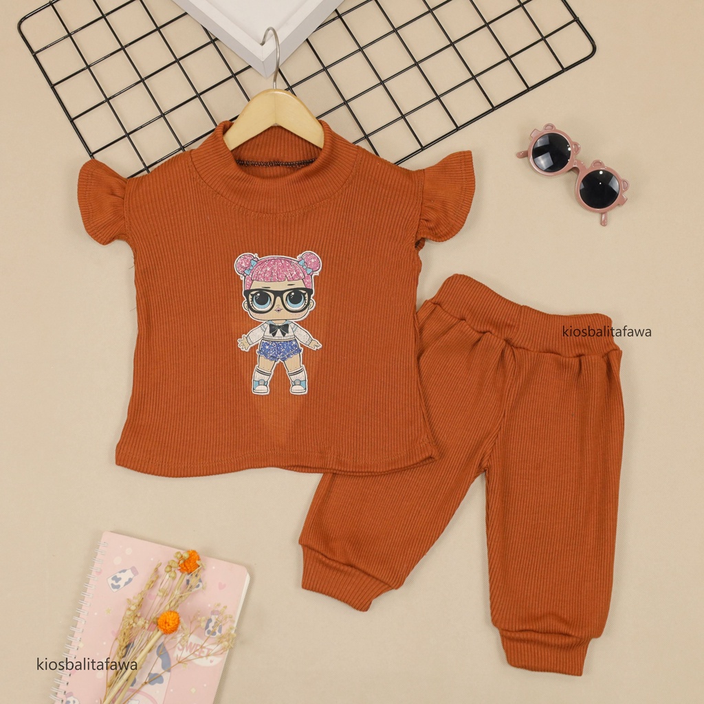 Set Ghina Bayi 1-2 Tahun / IMPORT Setelan Bayi Karakter 6-24 Bulan Celana Jogger Balita Perempuan Polos Baju Tidur Main Babycinnamon