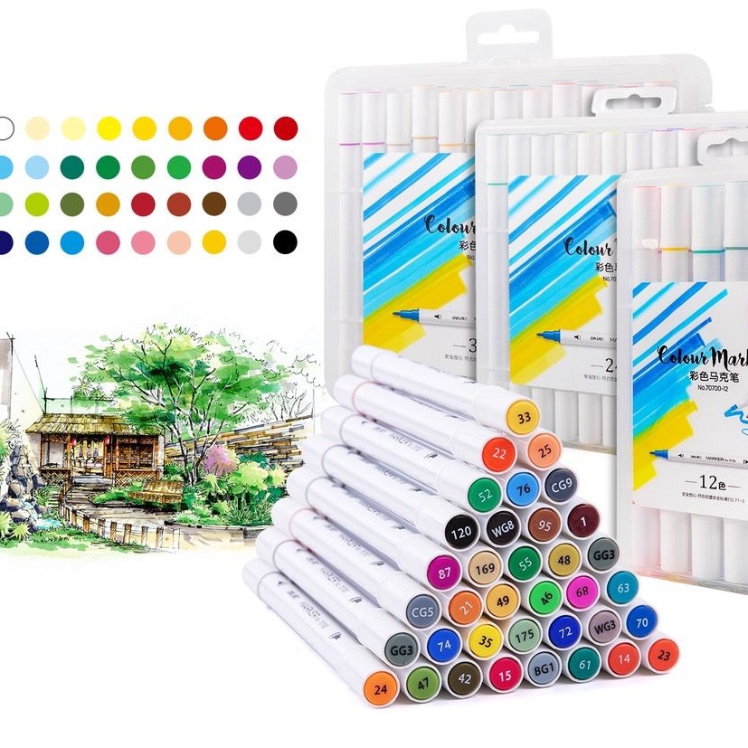 

Deli spidol desain profesional 12 warna ujung ganda 70700