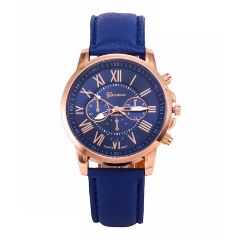 Jam Tangan Geneva Roman Numerals Korean Style Faux Leather Cewe Watch