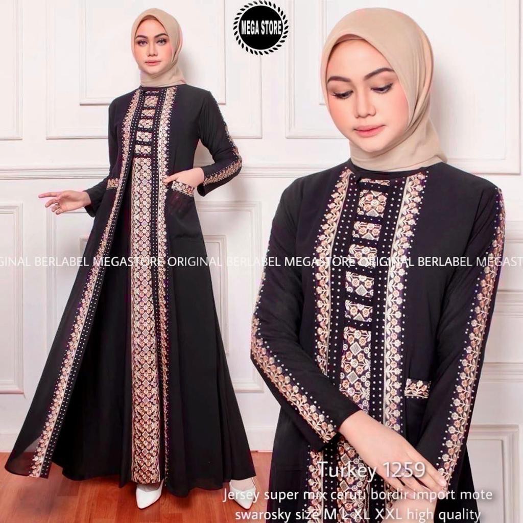 Baju Pesta Gamis Abaya Turkey Hitam Bordir Jersey Jumbo Mewah 1259
