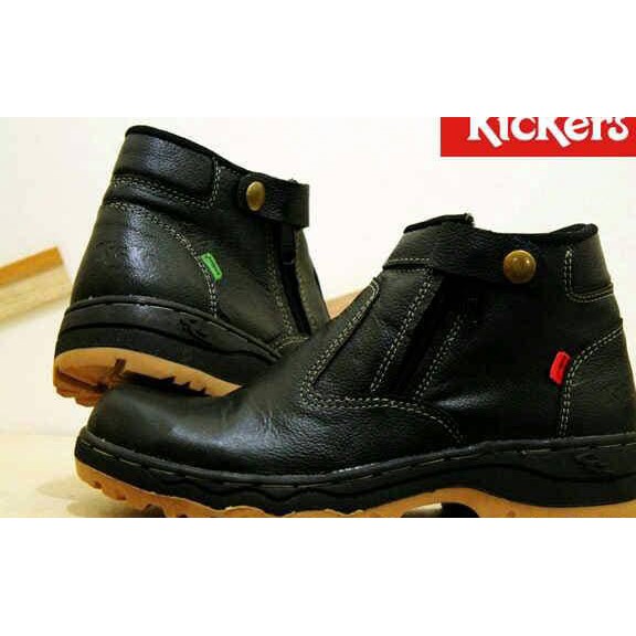 qwxh sepatu boot proyek pria kickers safety ujung besi kulit grade ori hgql