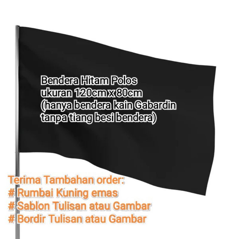 120cm x 80cm Bendera Polos Warna Hitam Pekat. Kain Gabardin. Bukan Peles.  Poster Kain Bendera Narut
