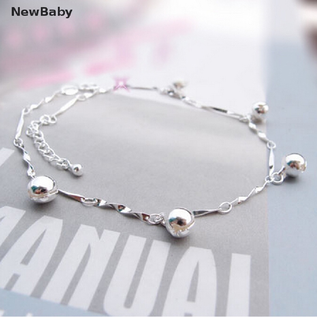 NewBaby 925 Silver Plated Chain Bell Anklet Bracelet Barefoot Sandal Beach Foot Jewelry ID