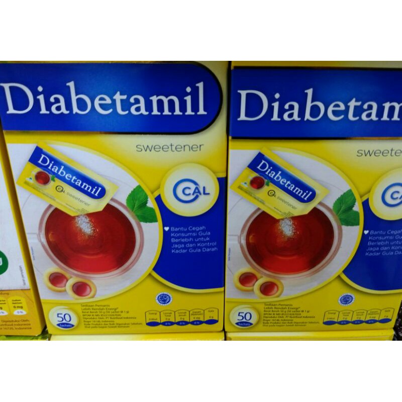 

DIABETAMIL SWEETENER 50 SACHET / DIABETAMIL / GULA RENDAH KALORI / ZERO CALORIES / PEMANIS