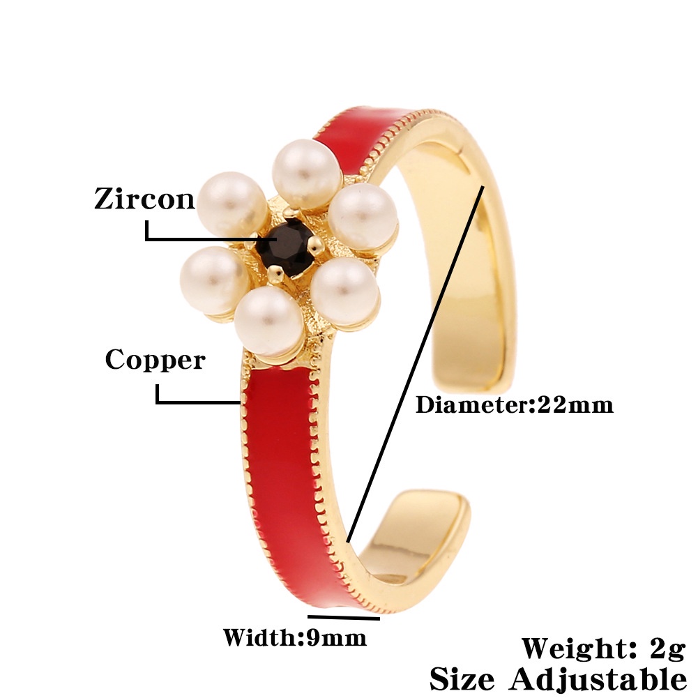 Eropa dan Amerika wanita perhiasan tembaga berlapis emas minyak tempat glaze bunga cincin temperamen