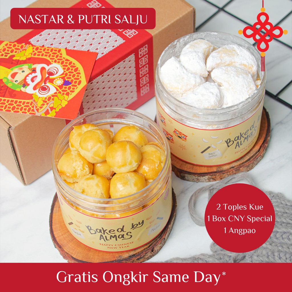 

2 Toples Kue Hampers Imlek Chinese New Year - Lunar - Sincia 2021 Nastar Putri Salju Baked by Almas