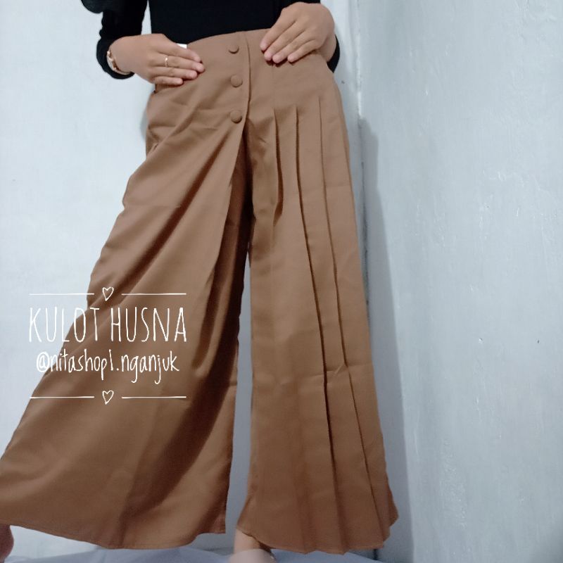 Celana Kulot Wanita Mayung Plisket Kancing 3 ORI Husna/Celana Kulot Jumbo Wanita Moscrape Grade A
