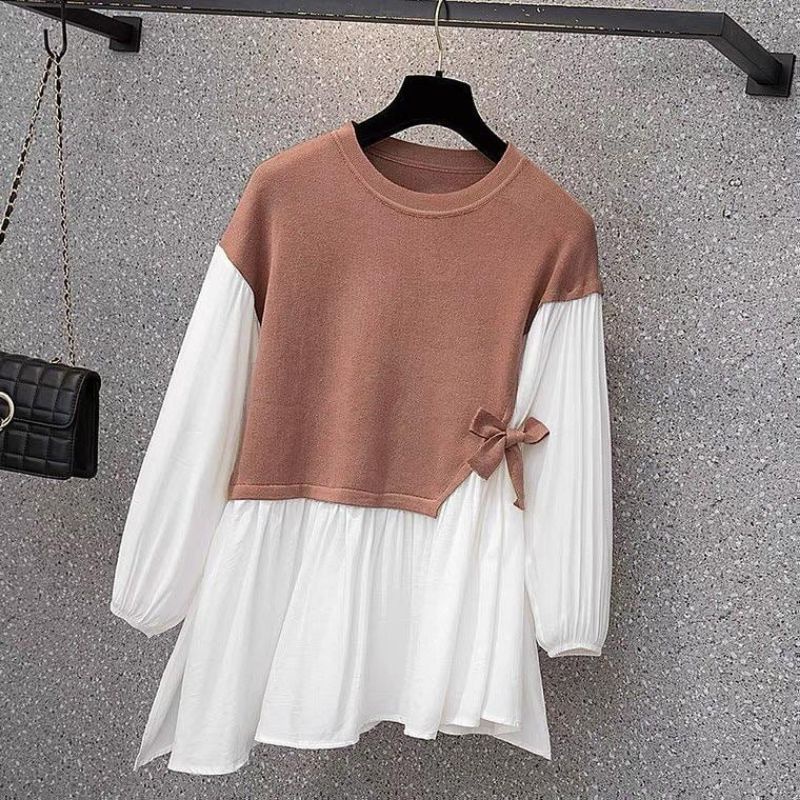 FREYA BLOUSE UNIQLO KNIT MIX COTTON / ATASAN WANITA JUMBO MURAH / BLOUSE WANITA KOREAN STYLE