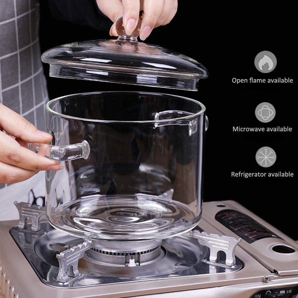 Panci Dapur Kaca Borosilicate Tahan Panas Api Untuk Memasak Cooking Pot 15 Cm Panci Masak Kuah Sayur Tutup Kaca Minimalis Premium