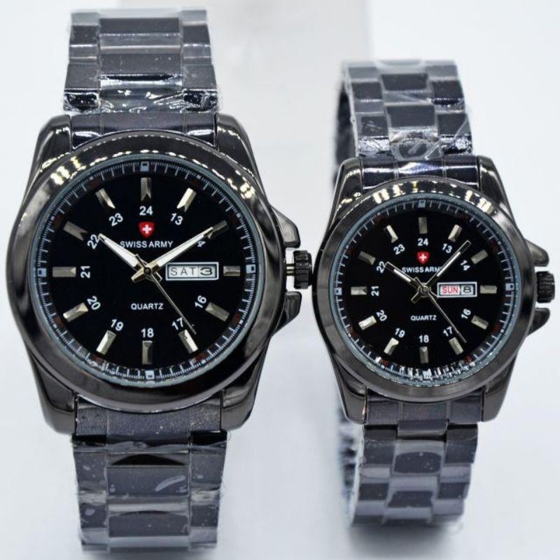 Jam Tangan Couple Swiss Rantai Army Hari Tanggal Aktif Termurah / Jam Tangan Pria Wanita Analog Terb