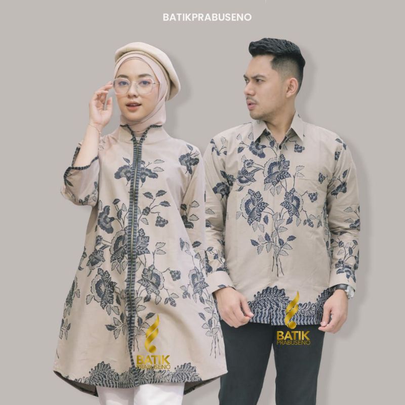 Couple Batik Printing Motif Mawar Iket Navy dan Tunik Rossa Prabuseno Original Atasan Pria Wanita Zi