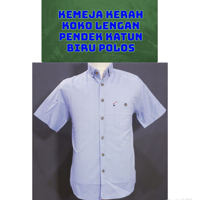 Kemeja Koko Lengan Pendek Katun Polos warna Biru size M