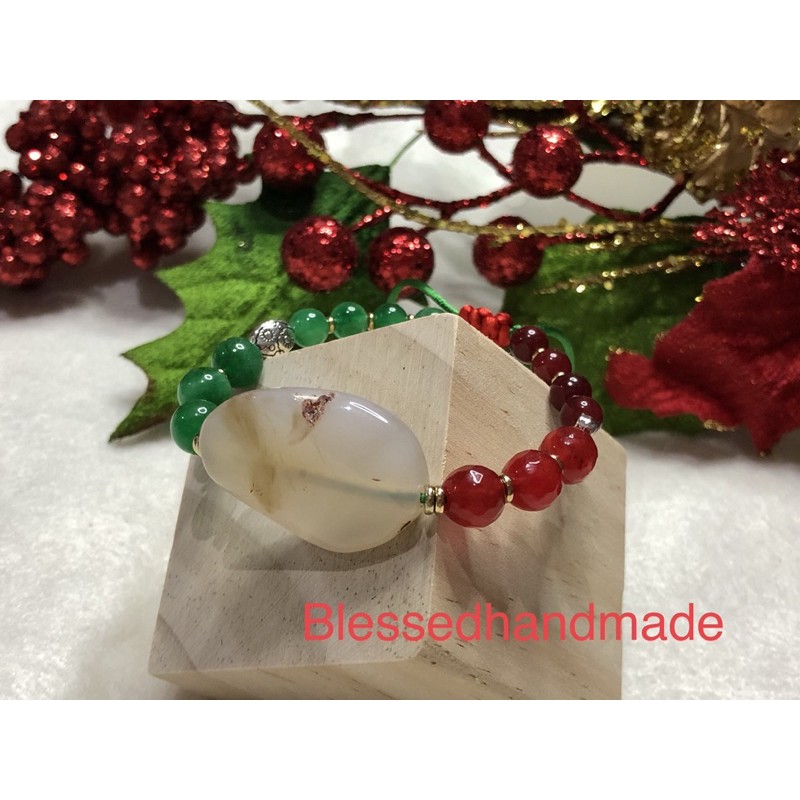 Gelang tali batu alam oval putih