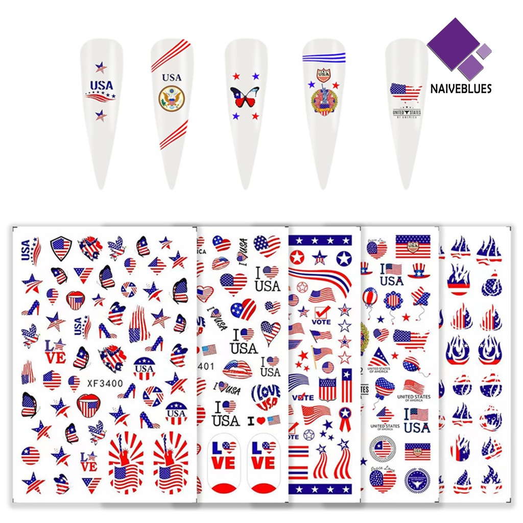 Naiveblue Stiker Kuku Ultra Tipis Motif Bendera Amerika Serikat Untuk Nail Art