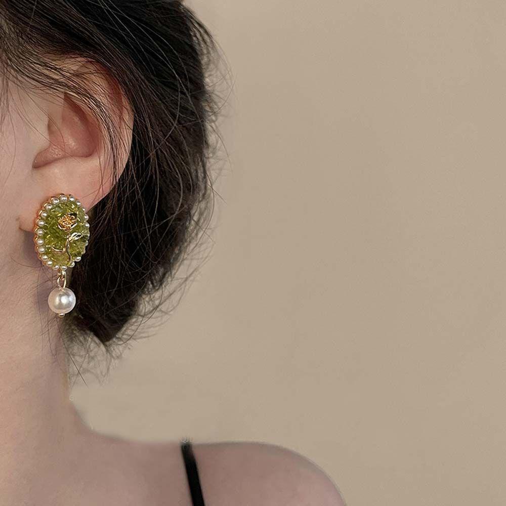 Needway Wanita Anting Trendi Vintage Pantai Untuk Perempuan Elegan Bulat Anting Bunga Mawar