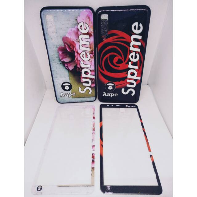 Softcase Supreme flower Aape Plus Temper Glass A7 2018/J6 PLUS/J7 PRIME/M10/m20/A7/A71/A83/F5/F7/F9/Y83/MI 5x