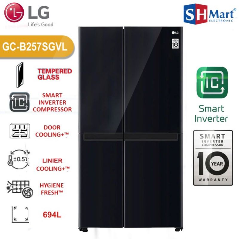 LG GC-B257SGVL KULKAS SIDE BY SIDE INVERTER GCB257SGVL BLACK GLASS