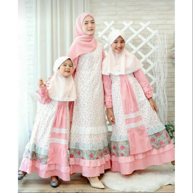 gamis couple ibu kaka adek dan bayi warna peach kode abelia 01 by alilac
