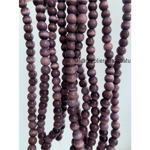 Bahan renceng kalung Gelang DARK PURPLE cat eye 6mm mata kucing ungu