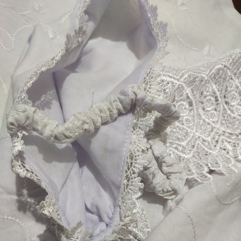 Perlengkapan haji dan umroh wanita /jilbab instan renda/bergo jumbo