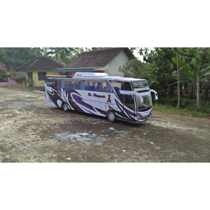 Miniatur Bus Haryanto SHD ungu putih BERGARANSI
