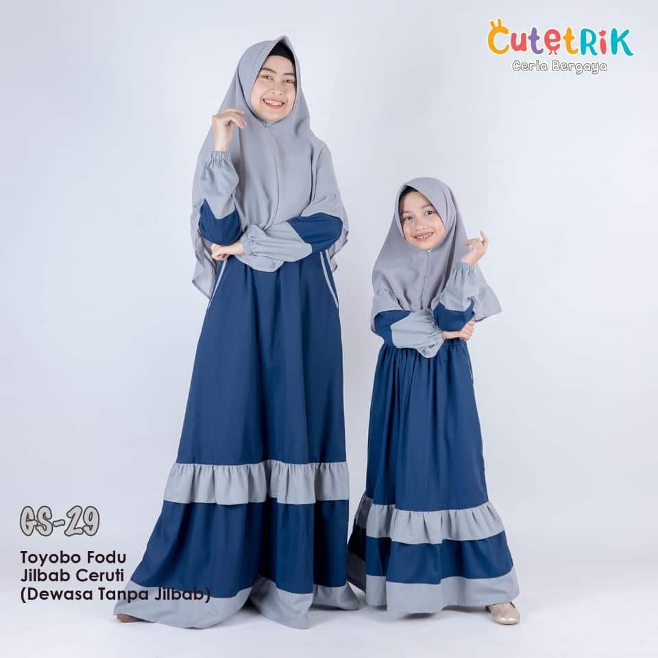 Gamis couple cutetrik biru GS-29/ baju couple/ gamis couple cutetrik/ gamis terbaru cutetrik
