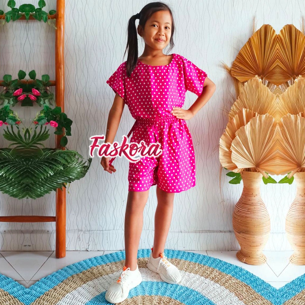 Baju Anak Perempuan 10 Tahun Setelan Pendek Rayon Premium Bali Jumbo Termurah Motif Polkadot