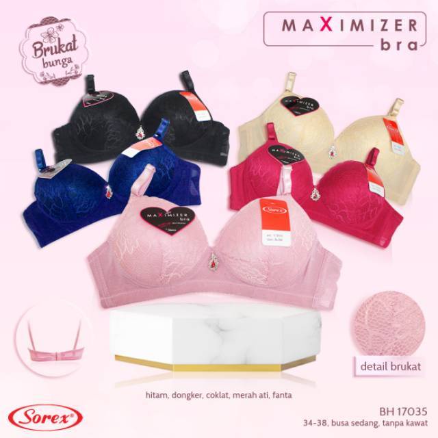 Sorex Bra 17035  Renda Busa Tanpa Kawat 34 36 38 Warna Polos 2 Kait