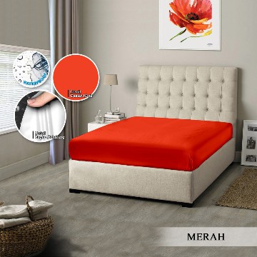 SPREI MONALISA POLOS WATERPROOF - 160x200 anti ompol air water proof polos emboss- 160 QUEEN sp160wpmona-Merah