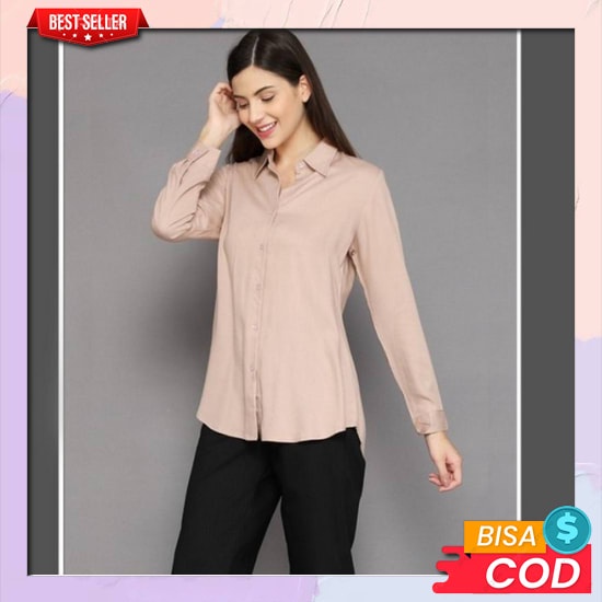 Kemeja Blouse Top Basic Muslimah Lengan Panjang Baju Santai Kasual Kerja Formal Atasan Pakaian Hijab