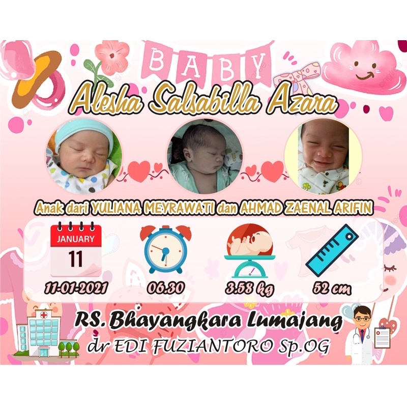 Bingkai Biodata Bayi Baru Lahir FREE Frame/Bingkai Foto Bayi untuk Kado Melahirkan 8RS 20X30