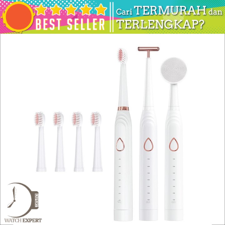 Bisa COD Sikat Gigi Elektrik Multifungsi USB Rechargeable with 5 Replaceable Head - Yunchi YC008