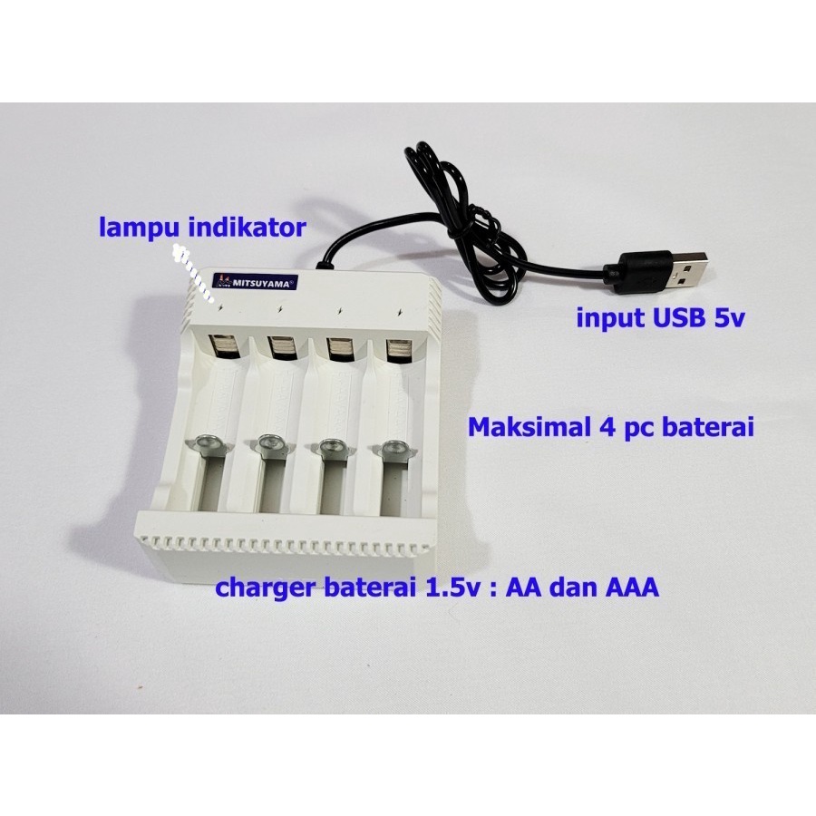 Barangunik2021-Alat Cas Charger Baterai AA AAA 4 Slot Colokan USB Mitsuyama MS-04B/Alat Cas Baterai