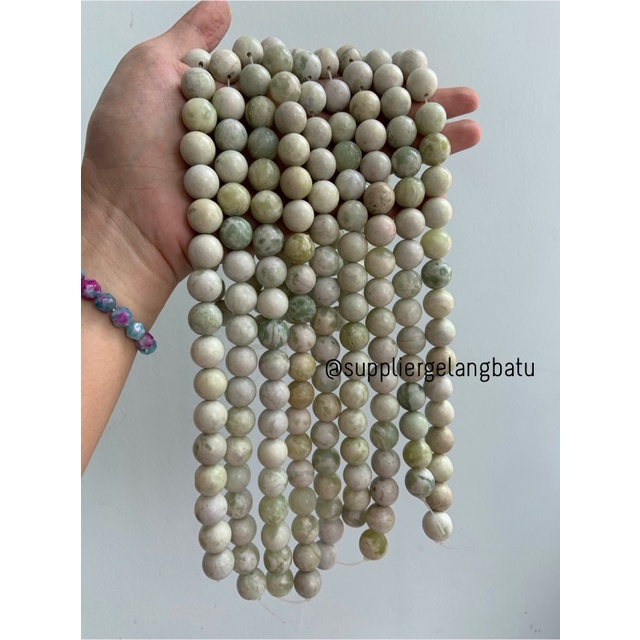 batu green yaspis 14mm natural hijau putih bahan fashion gelang kalung anting strap mask kerajinan tangan craft citayam fashion week etink vintage elegan bali manik crystal perhiasan