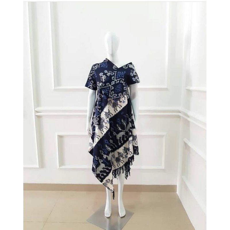 DRESS TENUN JEPARA MOTIF NTT BIRU