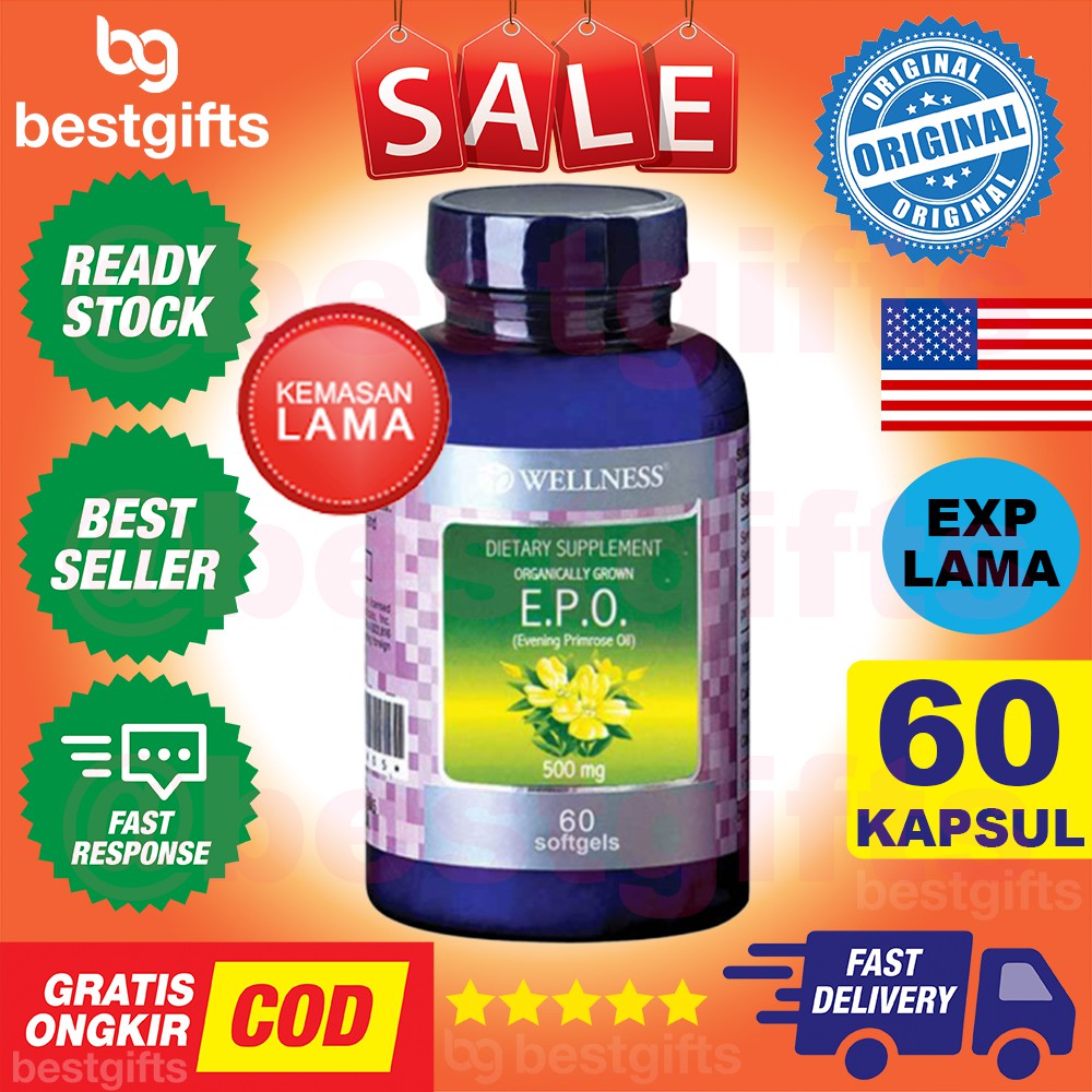 WELLNESS EPO (EVENING PRIMROSE OIL) 500 MG - 60 SOFTGELS TURUNKAN KOLESTEROL DARAH TINGGI JANTUNG