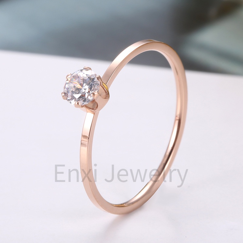 Cincin Berlian Zircon Bahan Titanium Steel Warna Rose Gold Untuk Hadiah Valentine R-22008