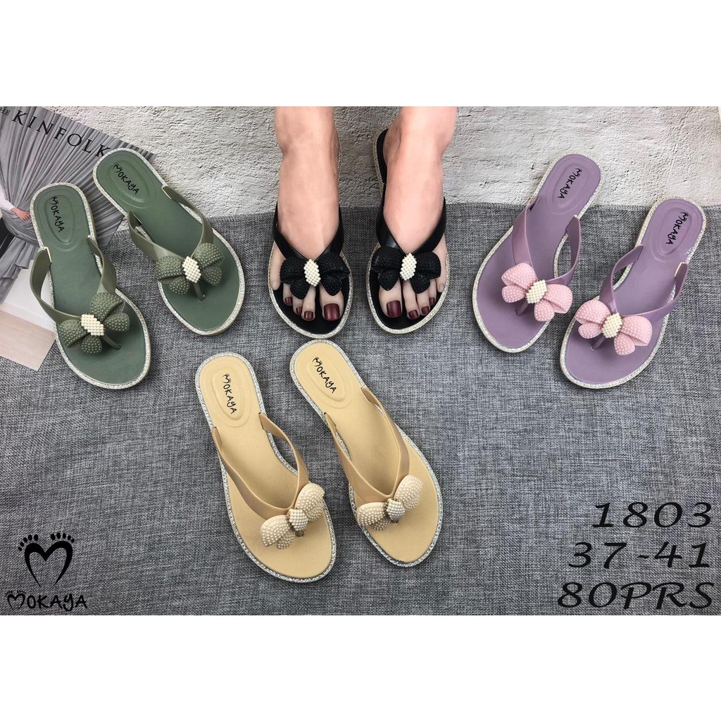 Sandal jepit wanita pita mutiara cantik elegant simple Import Mokaya / size 37-41 (1803/2137)