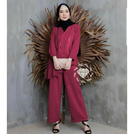 Baju Setelan tunik muslim Dewasa jumbo Modern Kekinian Terbaru 2021 Busui Bahan Moscrepe Ld 112 XL
