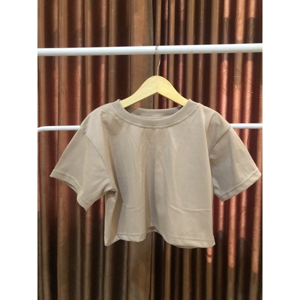 KAOS CROP POLOS DEWASA COKLAT SUSU