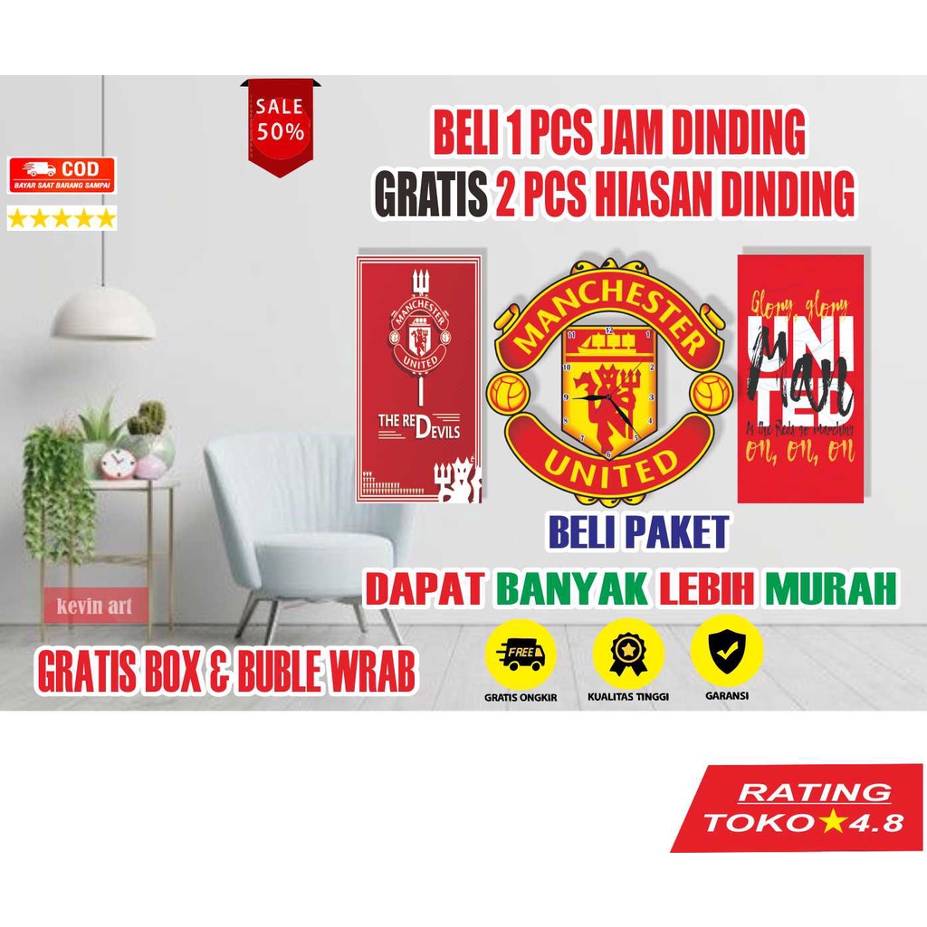 JAM DINDING UNIK LOGO MANCHESTER UNITED GRATIS HIASAN DINDING PAJANGAN DINDING DEKORASI DINDING KAMAR TIDUR POSTER DINDING KOLEKSI KLUB MANCHESTER UNITED RED DEVIL HOBI AKSESORIS KAMAR TIDUR MINIMALIS UNIK KEREN TERLARIS PALING BARU ARTISTIK MODERN MEWAH