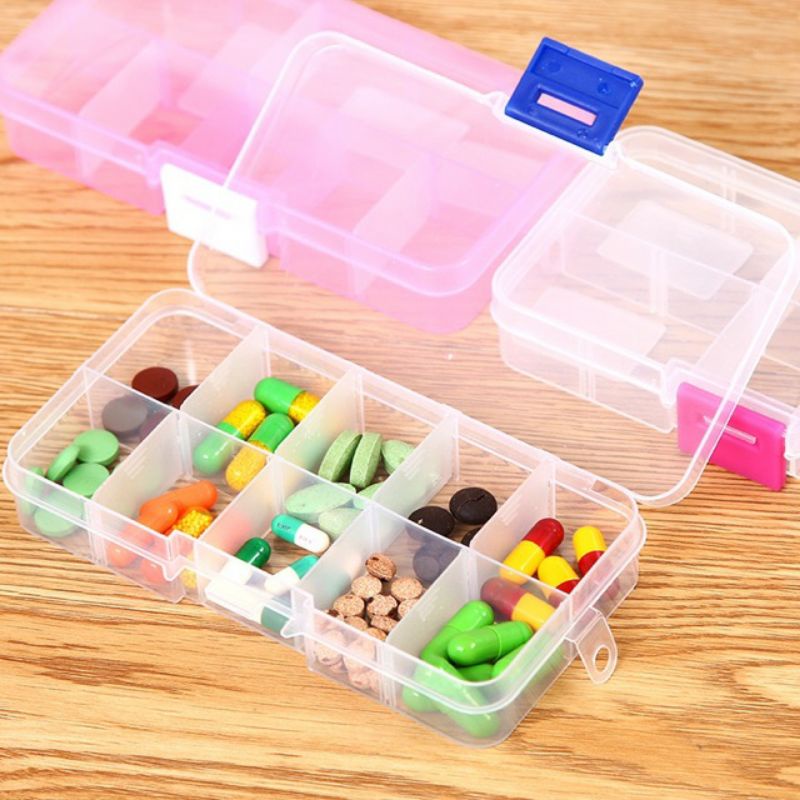 kotak plastik tempat penyimpanan obat perhiasan aksesoris peralatan 10 sekat