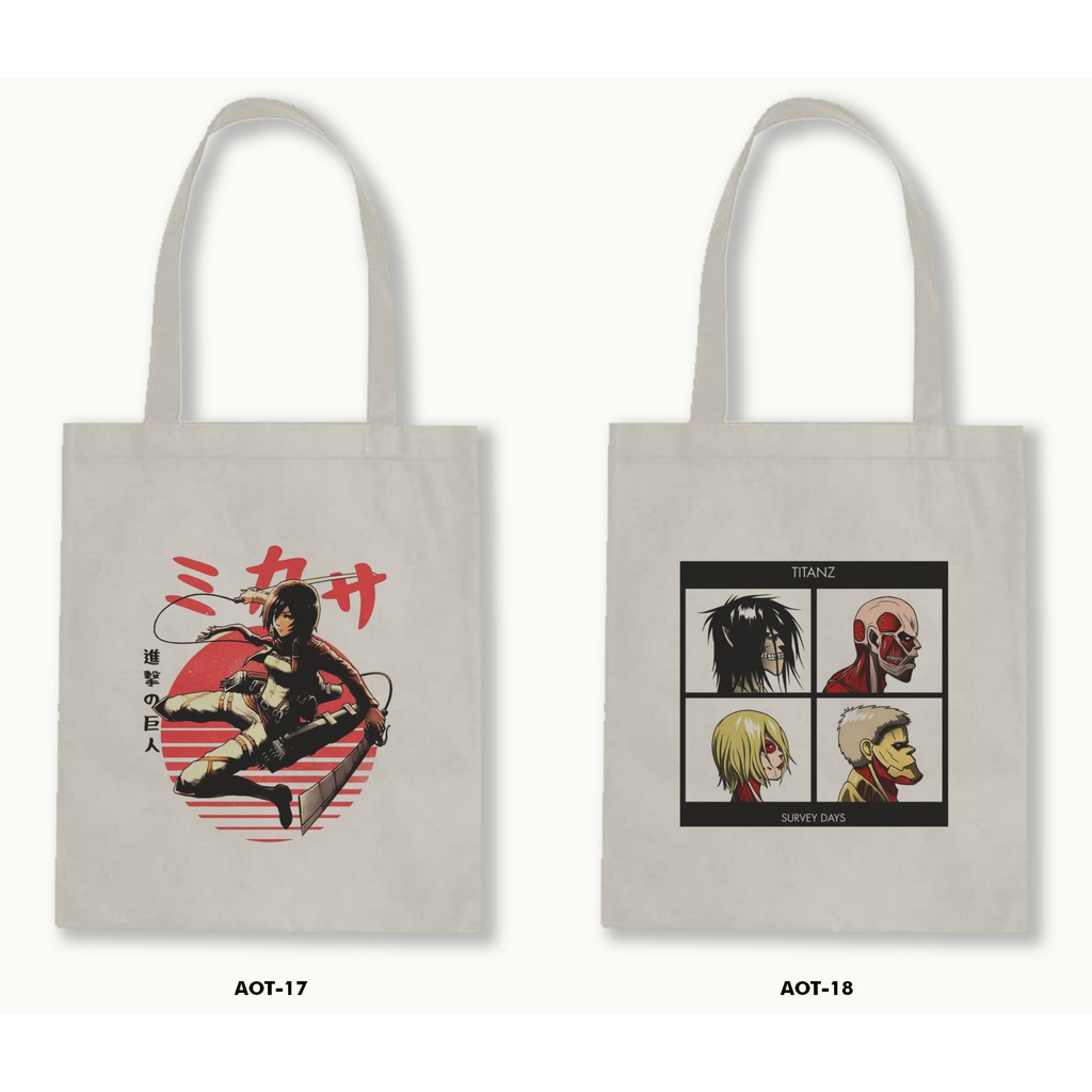 Tas Tote Bag Resleting Kanvas/Blacu  Attack On Titan .01