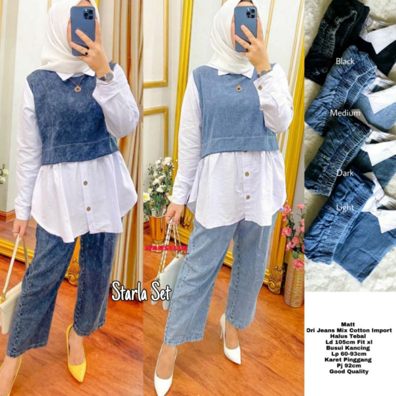 Setelan Wanita Starla Ori Jeans Mix Cotton by MARSELLA