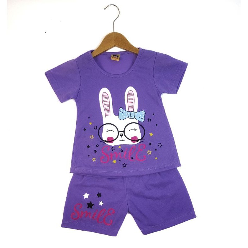 SETELAN SIKUNING BAJU ANAK PEREMPUAN 2-7 TAHUN MOTIF RABBIT KACAMATA